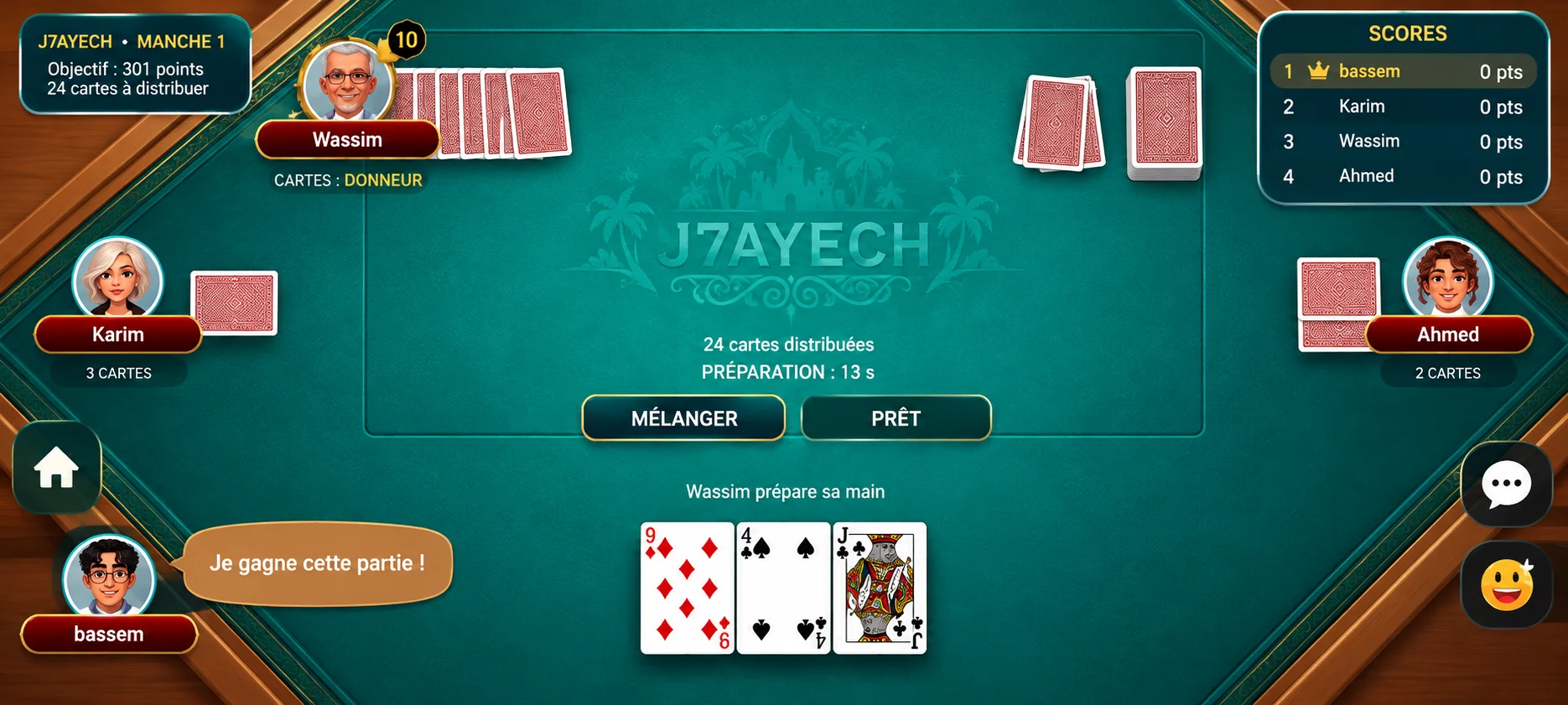 J7ayech gameplay with cards and preparation phase